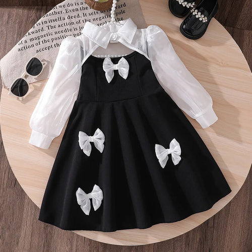 موضة 2025 خريف جديد children's sweet bow تل أكمام طويلة فستان