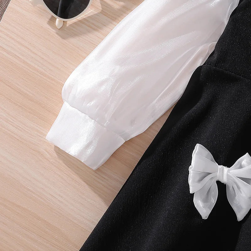 موضة 2025 خريف جديد children's sweet bow تل أكمام طويلة فستان