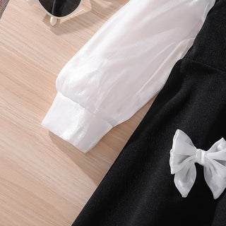 موضة 2025 خريف جديد children's sweet bow تل أكمام طويلة فستان