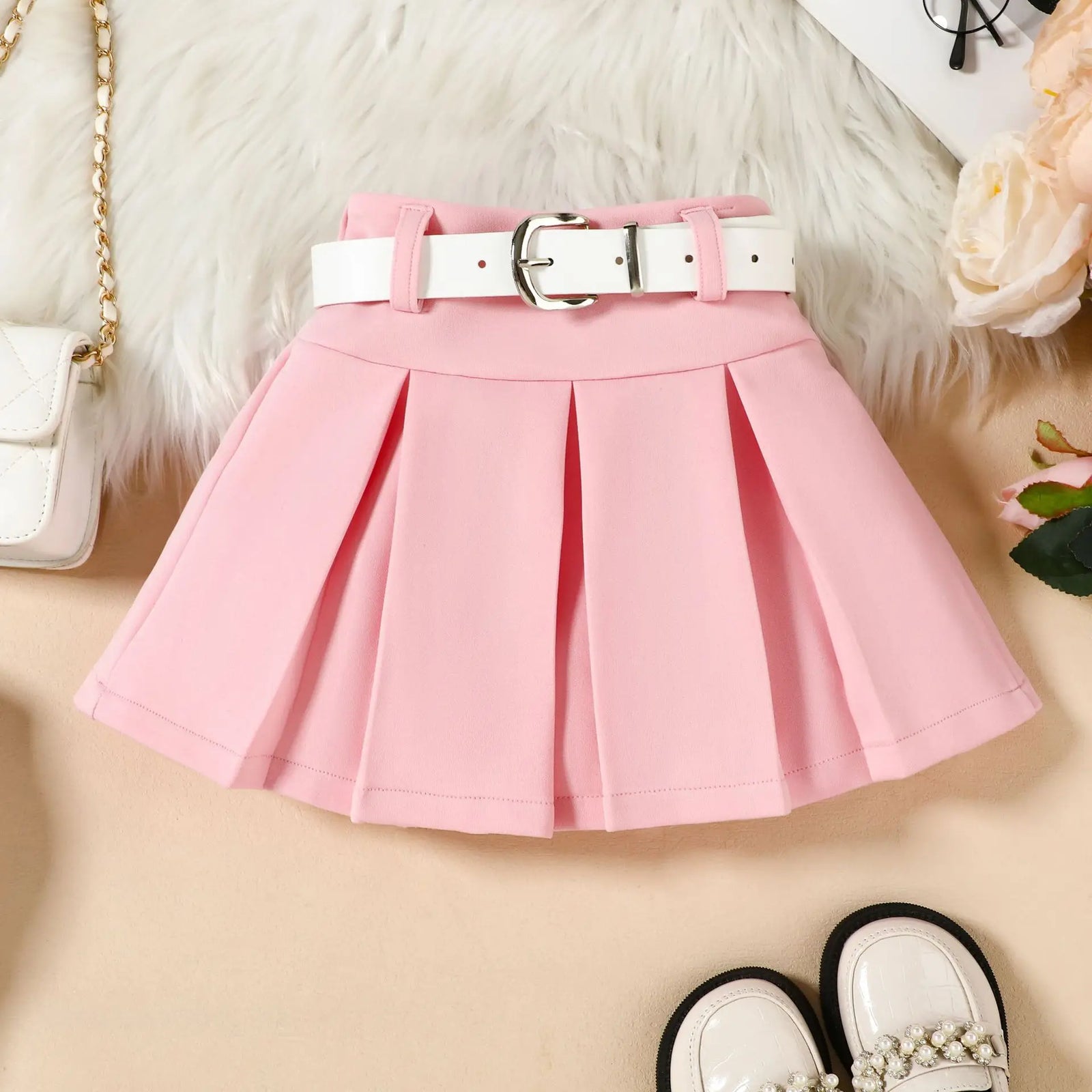 موضة 2025 خريف جديد بنات كاجوال three-piece طقم solid color بليسيه جيب belt أكمام طويلة shirt lapel
