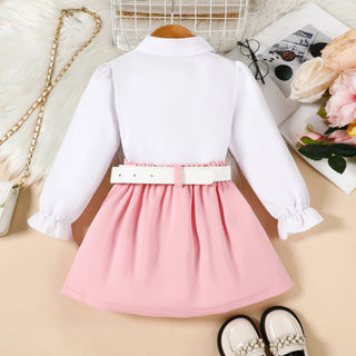 موضة 2025 خريف جديد بنات كاجوال three-piece طقم solid color بليسيه جيب belt أكمام طويلة shirt lapel