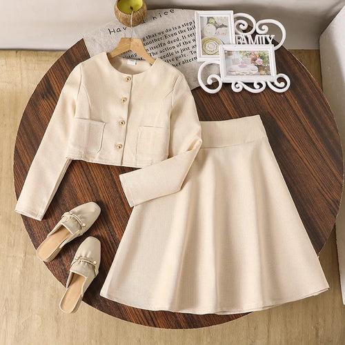 موضة 2025 خريف جديد بنات' cross-border clothing طقم small fragrance بدلة with أكمام طويلة coat and جيب sweet temperament
