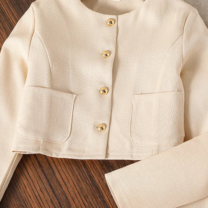 موضة 2025 خريف جديد بنات' cross-border clothing طقم small fragrance بدلة with أكمام طويلة coat and جيب sweet temperament