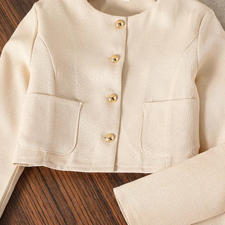 موضة 2025 خريف جديد بنات' cross-border clothing طقم small fragrance بدلة with أكمام طويلة coat and جيب sweet temperament