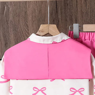 موضة 2025 خريف جديد ins بنت's cross-border children's wear طقم أكمام طويلة shirt with removable bow shawl and pants