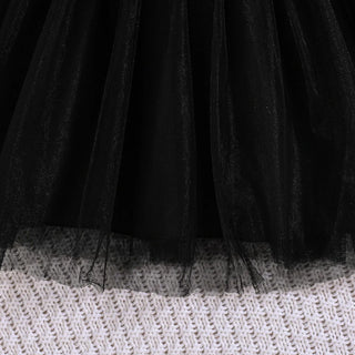 موضة 2025 خريف/شتاء جديد بنت sweet طقم black small flower printed توب+solid color yarn جيب 2-piece طقم