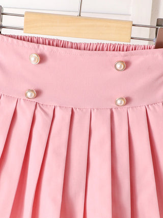 موضة 2025 خريف/شتاء جديد بنات' طقم: بنات' pink hairy فيست+bottom shirt+بليسيه قصير جيب 3-piece طقم