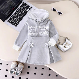 موضة 2025 خريف/شتاء جديد بنات' طقم pattern hat zipper sweatshirt with قصير جيب طقم قطعتين