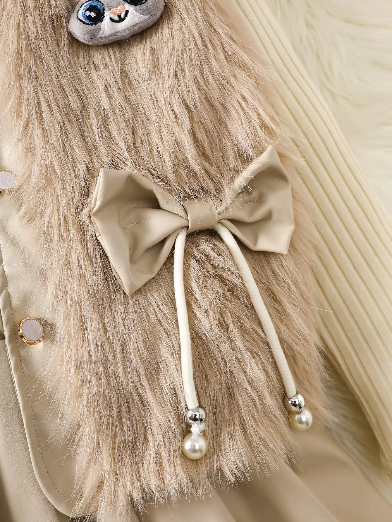 موضة 2025 خريف/شتاء جديد بنات' طقم plush فيست and أكمام طويلة round neck توب+ بليسيه جيب بنات' 3-piece طقم