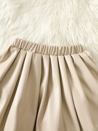 موضة 2025 خريف/شتاء جديد بنات' طقم plush فيست and أكمام طويلة round neck توب+ بليسيه جيب بنات' 3-piece طقم
