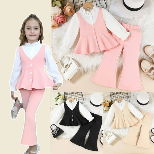 موضة 2025 خريف/شتاء جديد بنات' طقم with ستايل غربي ستايل open button أكمام طويلة توب and fashionable trumpet pants طقم قطعتين