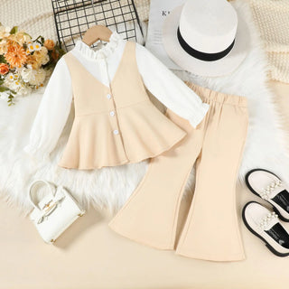 موضة 2025 خريف/شتاء جديد بنات' طقم with ستايل غربي ستايل open button أكمام طويلة توب and fashionable trumpet pants طقم قطعتين