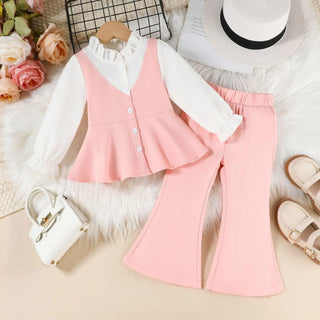موضة 2025 خريف/شتاء جديد بنات' طقم with ستايل غربي ستايل open button أكمام طويلة توب and fashionable trumpet pants طقم قطعتين