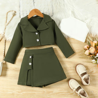موضة 2025 خريف and شتاء جديد بنات' طقم بنات' lapel أكمام طويلةd jacket camisole inner جيب pants three piece طقم