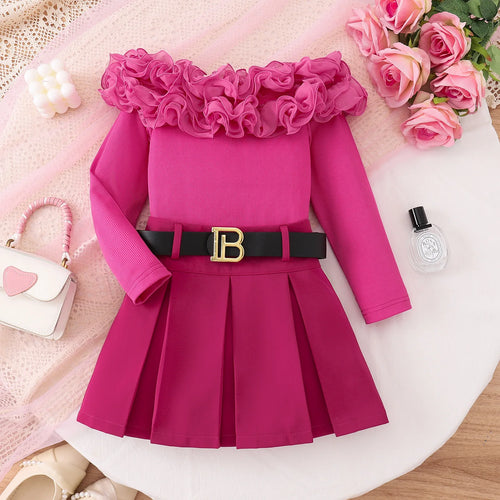 موضة 2025 cross-border جديد بنات european american خريف شتاء three-dimensional lace طويل-sleeved توب بليسيه جيب كاجوال solid