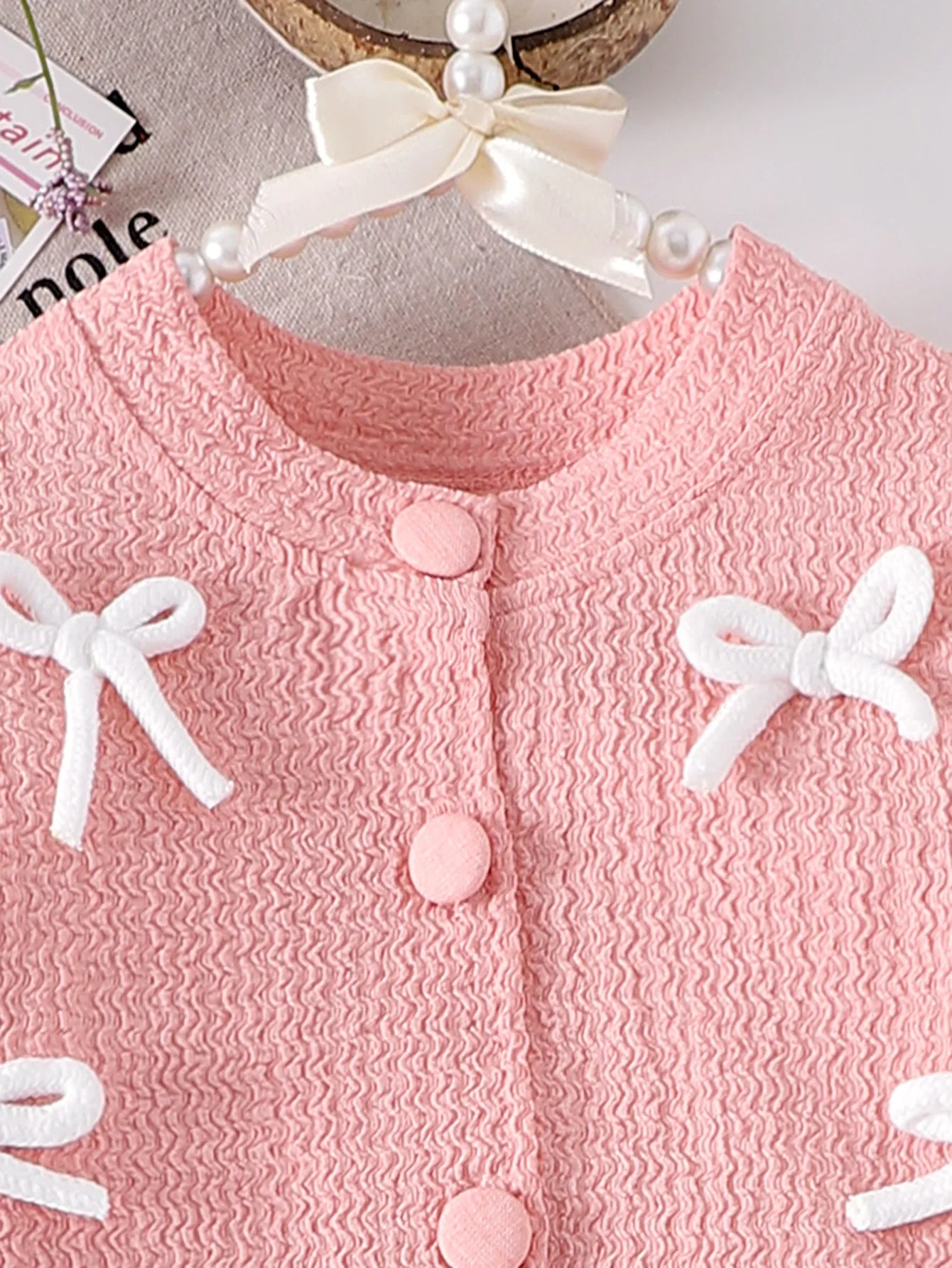 موضة 2025 cute pink بنت صيف بدلة for children bow bubble كم قصير plus جيب كاجوال print ستايل