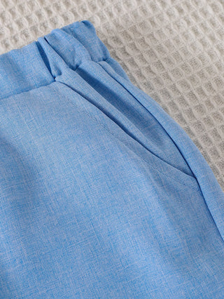 موضة 2025 europe & united states صيف جديد بنت's academic ستايل طقم قطعتين white shirt & shorts stripe shawl kid's size