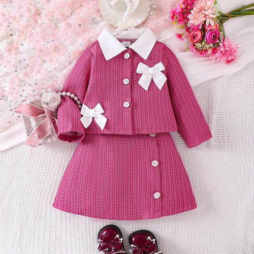 موضة 2025 european & american بنات' كاجوال ربيع وخريف collection small fragrance pink طويل-sleeved tops and جيب