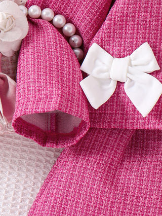 موضة 2025 european & american بنات' كاجوال ربيع وخريف collection small fragrance pink طويل-sleeved tops and جيب