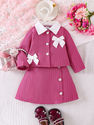موضة 2025 european & american بنات' كاجوال ربيع وخريف collection small fragrance pink طويل-sleeved tops and جيب