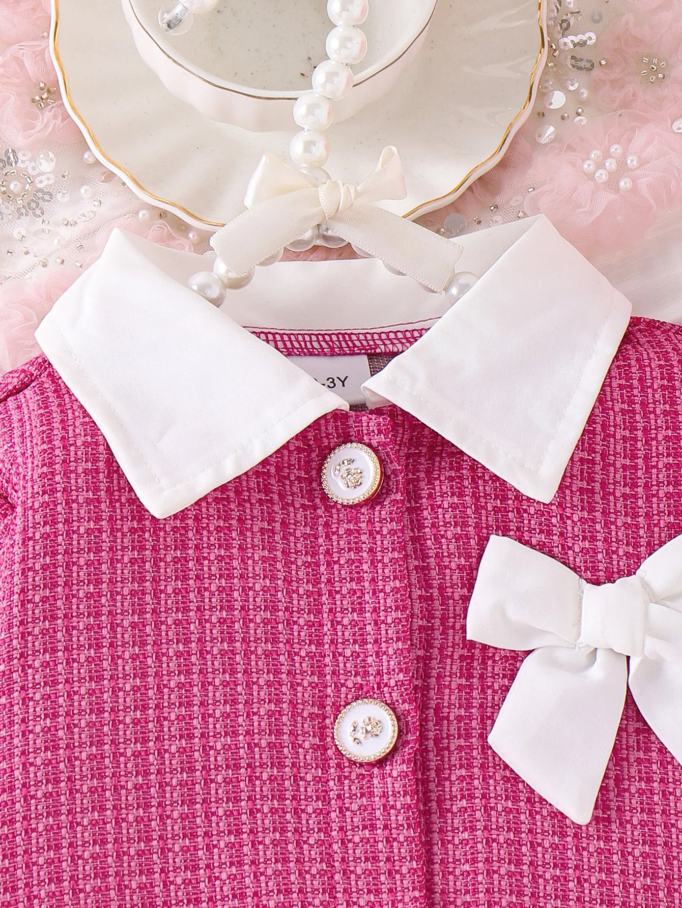 موضة 2025 european & american بنات' كاجوال ربيع وخريف collection small fragrance pink طويل-sleeved tops and جيب