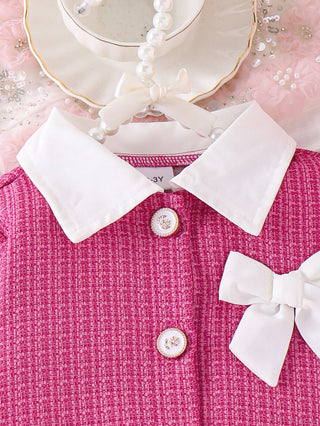 موضة 2025 european & american بنات' كاجوال ربيع وخريف collection small fragrance pink طويل-sleeved tops and جيب