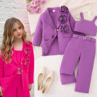 موضة 2025 بنات خريف and شتاء cross-border three-dimensional flower بدلة jacket camisole pants طقم كاجوال ستايل sizes 2t 7t