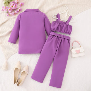 موضة 2025 بنات خريف and شتاء cross-border three-dimensional flower بدلة jacket camisole pants طقم كاجوال ستايل sizes 2t 7t