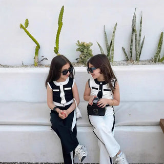 موضة 2025 بنات' جديد صيف طقم، صيف خفيف، فخم بدون أكمام clothes، بنات' pants طقم قطعتين