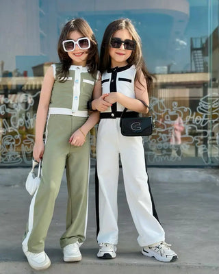 موضة 2025 بنات' جديد صيف طقم، صيف خفيف، فخم بدون أكمام clothes، بنات' pants طقم قطعتين