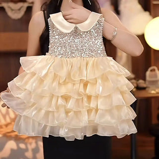 موضة 2025 بنات أميرة فستان جديد children's suspender فستان solid pattern birthday cake جيب طويل party ستايل foreign for baby