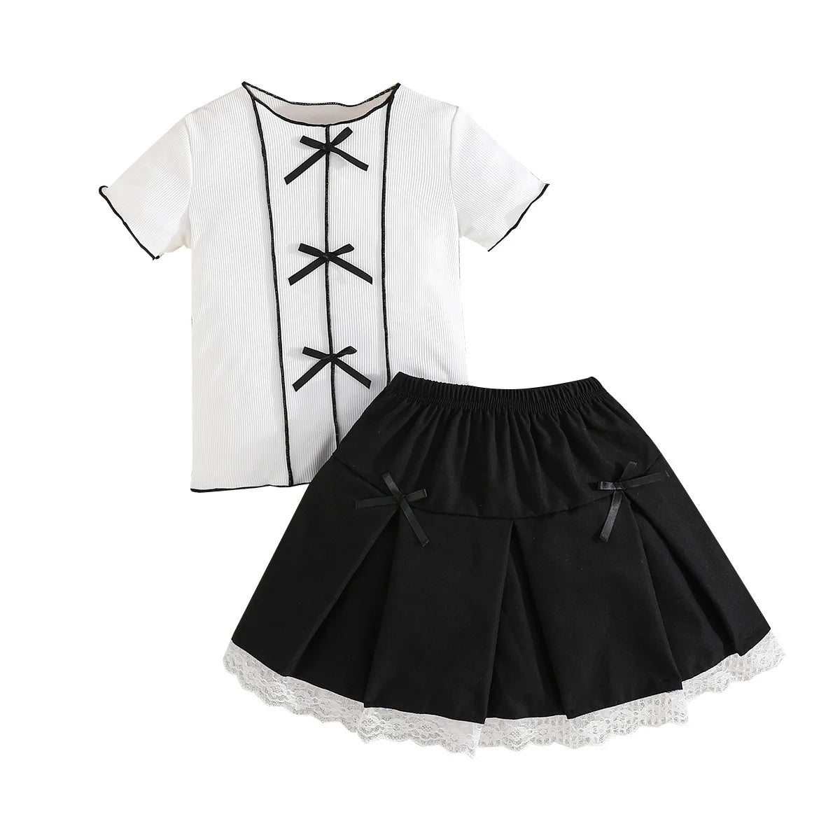 موضة 2025 بنات صيف كاجوال فستان simple line design with أكمام قصيرة توب and solid color lace جيب