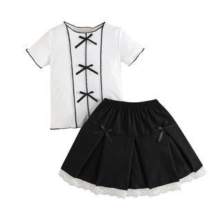 موضة 2025 بنات صيف كاجوال فستان simple line design with أكمام قصيرة توب and solid color lace جيب