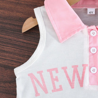 موضة 2025 بنات صيف cute pink بدون أكمام توب بليسيه جيب كاجوال cotton print بنت sets