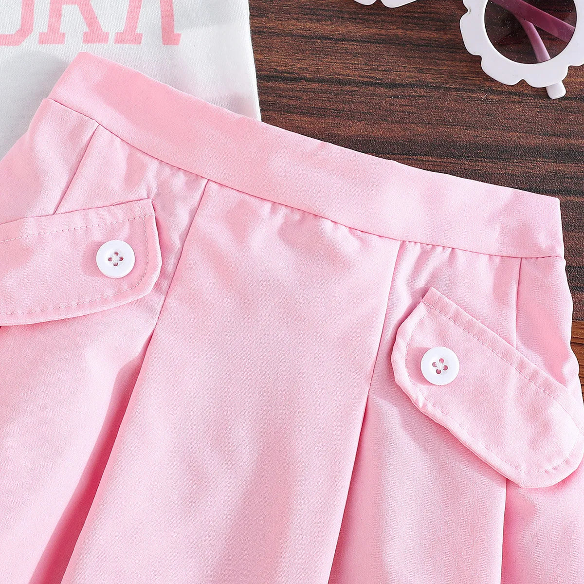 موضة 2025 بنات صيف cute pink بدون أكمام توب بليسيه جيب كاجوال cotton print بنت sets