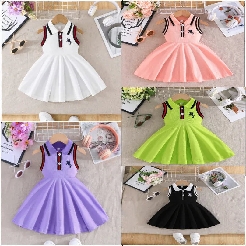 موضة 2025 بنات sweet cute صيف بدون أكمام فستان for pony embroidery فستان