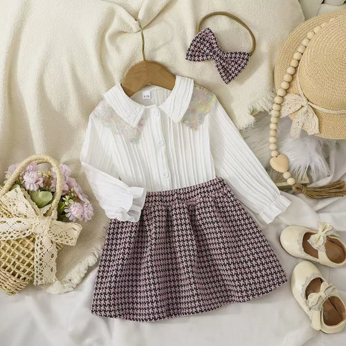 موضة 2025 جديد خريف and شتاء ستايل baby بنت أكمام طويلةd shirt half body جيب and headband طقم