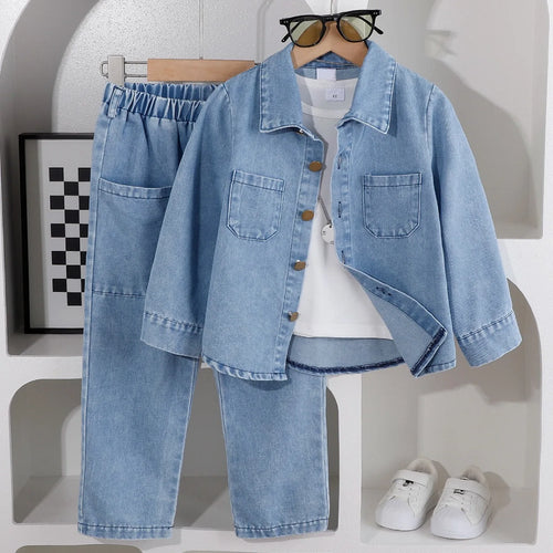 موضة 2025 جديد أولاد كاجوال دينم shirt coat large size children's كاجوال clothes for ربيع & خريف جديد arrival طقم