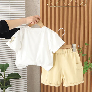 موضة 2025 جديد أولاد صيف pullover بدلة كاجوال طقم قطعتين with round neck أكمام قصيرة and printed cotton fabric for little ones