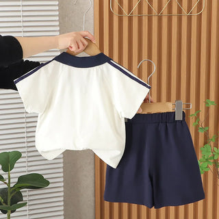 موضة 2025 جديد cool digital lapel أكمام قصيرة بدلة for أطفال handsome baby أولاد' صيف clothes season