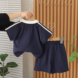 موضة 2025 جديد cool digital lapel أكمام قصيرة بدلة for أطفال handsome baby أولاد' صيف clothes season