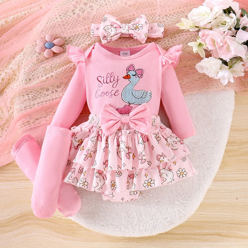 موضة 2025 جديد european american ستايل baby بنات' cotton أكمام طويلة ha outfit with snap button closure pink ربيع خريف collection