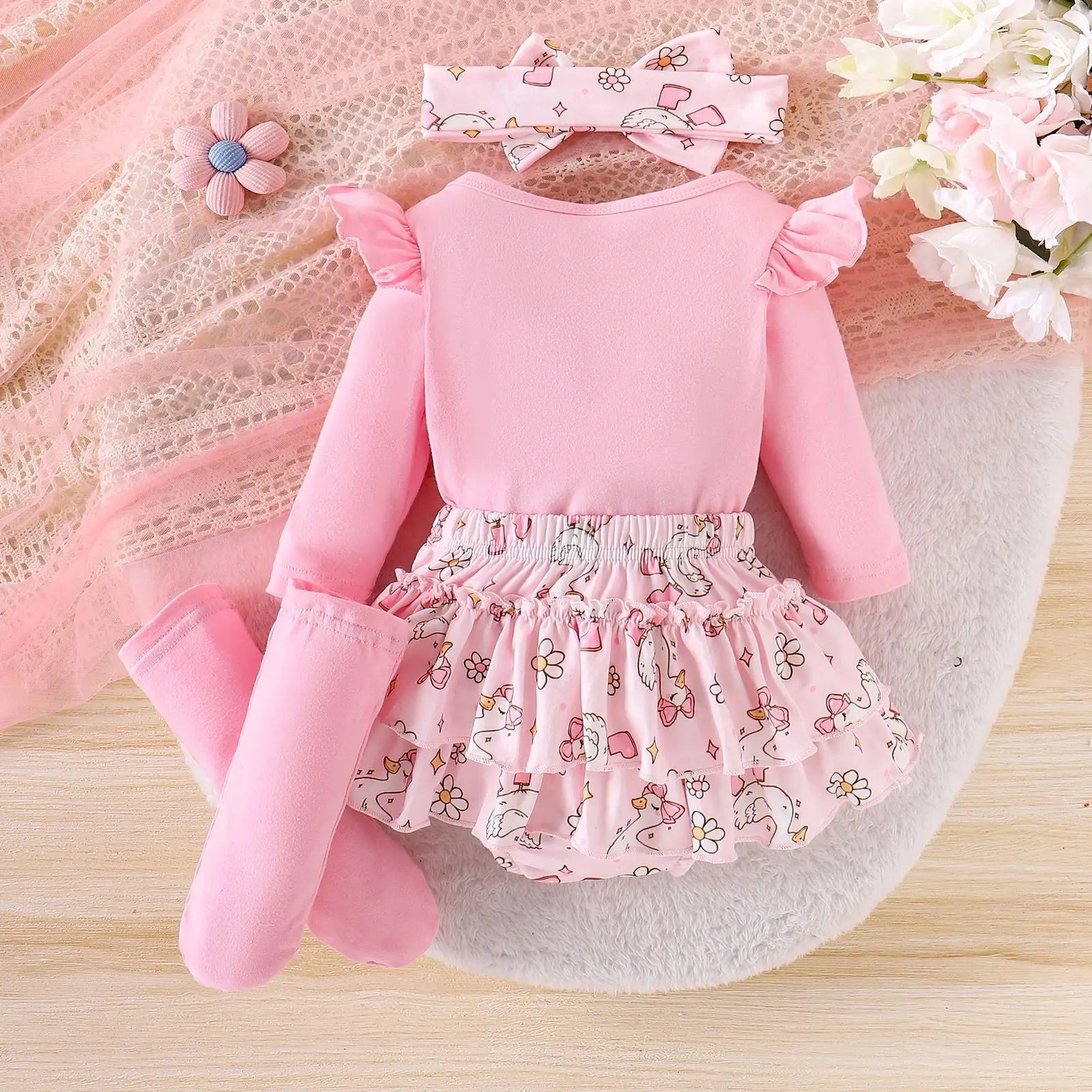 موضة 2025 جديد european american ستايل baby بنات' cotton أكمام طويلة ha outfit with snap button closure pink ربيع خريف collection