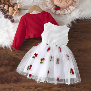 موضة 2025 جديد fashion baby بنت butterfly تل بدون أكمام فستان cute بنت جيب طقم