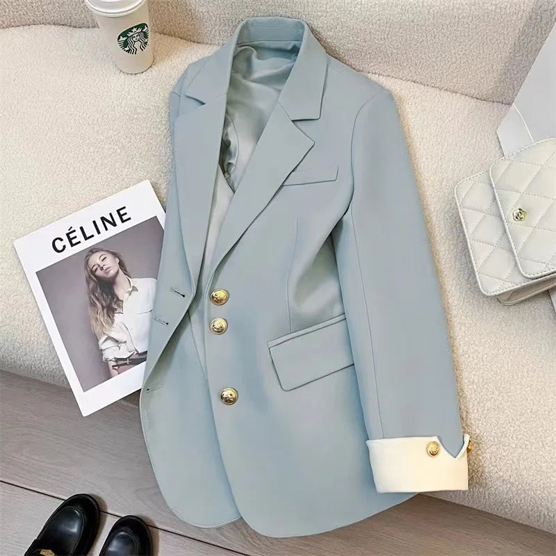 موضة 2025 جديد fashion office lady coat أكمام طويلة buttons pockets plus size توب ربيع خريف women blazer coat