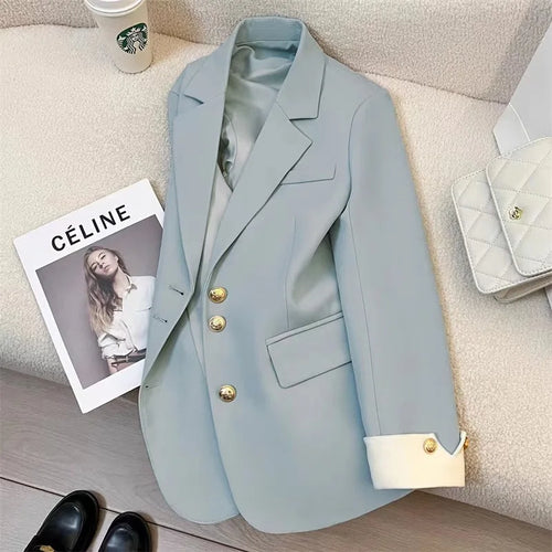 موضة 2025 جديد fashion office lady coat أكمام طويلة buttons pockets plus size توب ربيع خريف women blazer coat