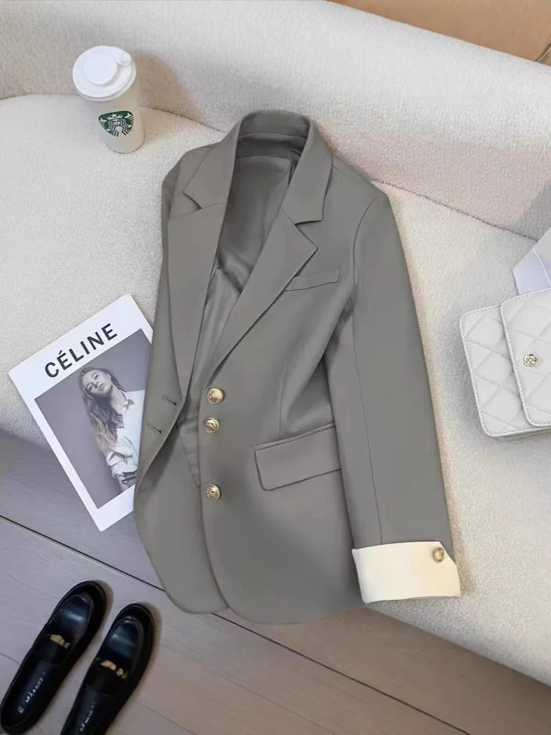 موضة 2025 جديد fashion office lady coat أكمام طويلة buttons pockets plus size توب ربيع خريف women blazer coat