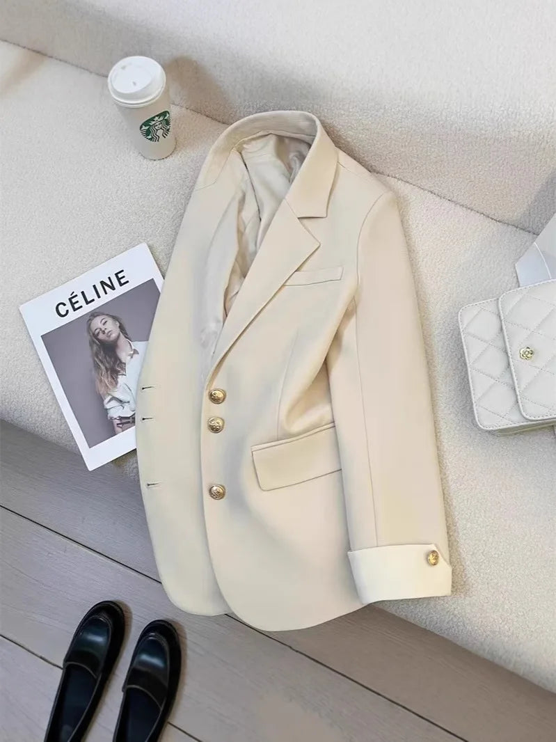 موضة 2025 جديد fashion office lady coat أكمام طويلة buttons pockets plus size توب ربيع خريف women blazer coat