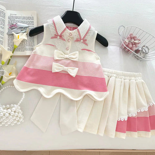 موضة 2025 جديد بنت صيف bow بليسيه جيب love بدلة little بنت كاجوال fashionable solid pattern أميرة foreign ستايل