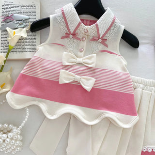 موضة 2025 جديد بنت صيف bow بليسيه جيب love بدلة little بنت كاجوال fashionable solid pattern أميرة foreign ستايل